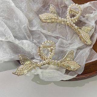 Mermaid Tail Faux Pearl Alloy Hair Clamp Gold - One Size