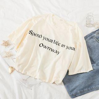 Letter Print Short Sleeve T-shirt Almond - One Size