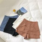 Plain Double-breasted Mock Two-piece High-waist Shorts