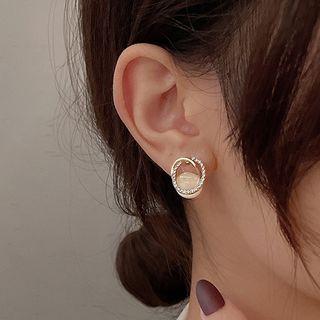Rhinestone Hoop Earring 1 Pair - Silver Needle - White - One Size