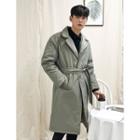 Loose-fit Padded Long Coat With Sash