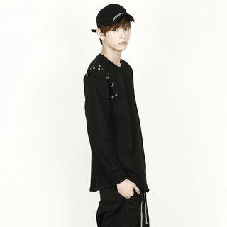Stud-trim Round-neck Long-sleeve T-shirt