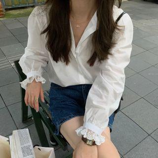 Lace-cuff Blouse White - One Size