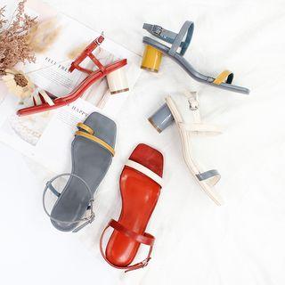 Contrast Color Strap Toe Loop Mid-heel Sandals