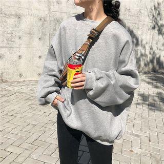 Plain Long-sleeve Pullover Gray - One Size