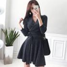 Long-sleeve Tie-waist Mini A-line Knit Dress