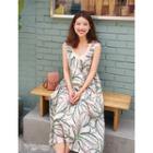 Lace-trim Foliage Maxi Pinafore Dress