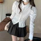 Plain Cropped Blouse / Pleated Mini A-line Skirt