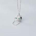 925 Sterling Silver Cat Pendant Necklace S925 Silver - Necklace - Green & Silver - One Size