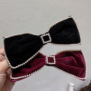Faux Pearl Velvet Bow Hair Clip