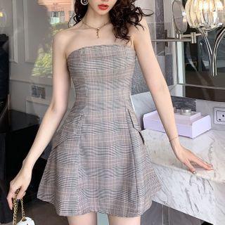 Strapless Plaid A-line Mini Dress