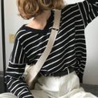 V-neck Striped Long-sleeve T-shirt Stripe - Black - One Size