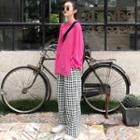 Long-sleeve T-shirt / Plaid Wide Leg Pants