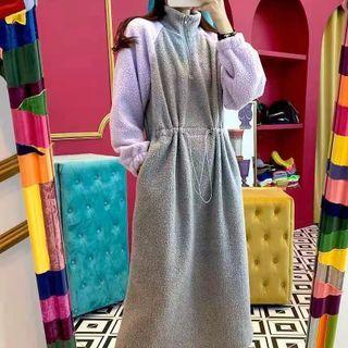 Half-zip Fleece Midi A-line Sweatshirt Dress