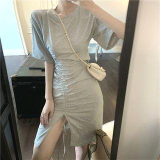 Plain Open Back Short-sleeve Slim-fit Dress
