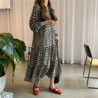Dotted Long-sleeve A-line Midi Dress As Shown In Figure - One Size