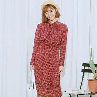 Printed Long-sleeve Midi Dress