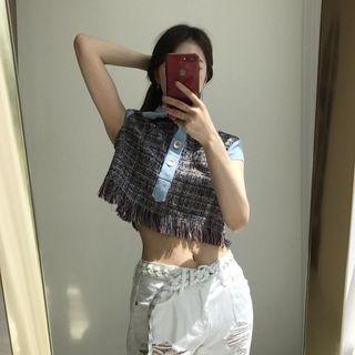 Color-block Short-sleeve Cropped Top