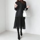 Chiffon-panel Long Knit Dress