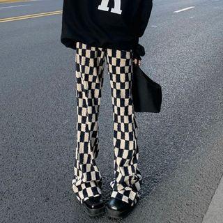 Check Bootcut Pants / Lettering Sweatshirt