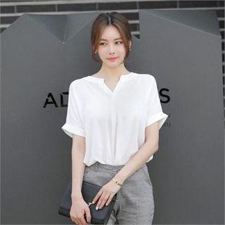 Half-placket Short-sleeve Chiffon Blouse