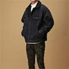 Sherpa-fleece Lined Denim Jacket Black - One Size