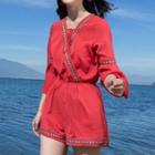 Embroidered Trim Bell-sleeve Playsuit