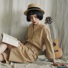 3/4-sleeve Blazer Khaki - One Size