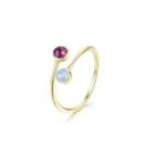 925 Sterling Silver Plated Gold Simple Colored Austrian Element Crystal Adjustable Ring Golden - One Size