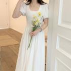 Puff-sleeve Scoop-neck A-line Midi Dress