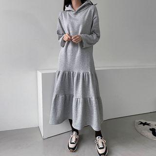 Fleece-lined Long Tiered Hoodie Dress