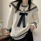 Sailor Collar Bow Accent Cable-knit Sweater