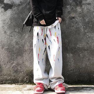Printed Striped Wide-leg Pants