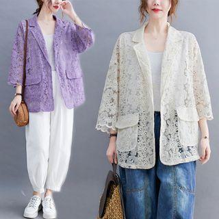3/4-sleeve Crocheted Lace Blazer