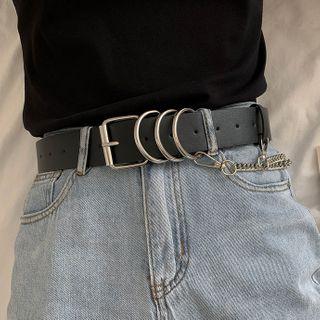 Faux Leather Chain Layered Belt Black - One Size
