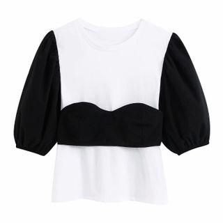 Two-tone Balloon-sleeve Top