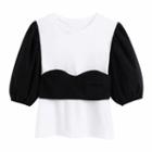 Two-tone Balloon-sleeve Top