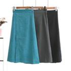 Plain Slit-side Faux-suede Midi Skirt