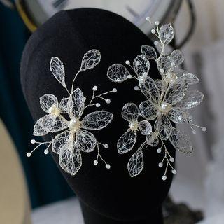 Floral Hair Pin 1 Pair - White - One Size