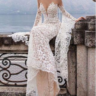 Bell-sleeve Off-shoulder Lace Sheath Evening Gown