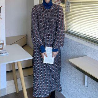 Turtleneck Long-sleeve Top / Floral Long-sleeve Midi Dress