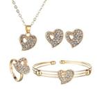 Set Of 4: Rhinestone Heart Ring + Necklace+ Open Bangle + Earring As Shown In Figure - One Size