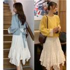 Tie Back Sweater / Asymmetric Hem A-line Dress