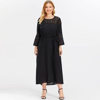 Lace Cut-out Tie-waist Shift Dress