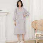 Set: Plain Blazer + Spaghetti-strap Midi A-line Dress