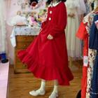 Fleece-collared Long-sleeve Corduroy Dress Red - One Size