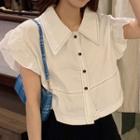 Short-sleeve Ruffle Plain Cropped Blouse