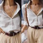 Pocket-front Stripe Shirt Beige - One Size