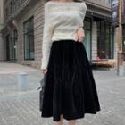 Plain Velvet Midi A-line Skirt
