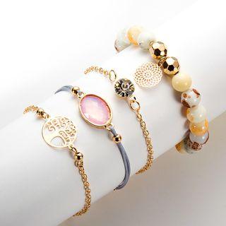 Set Of 4: Rhinestone / Bead / Alloy Bracelet (assorted Designs) Gold - One Size